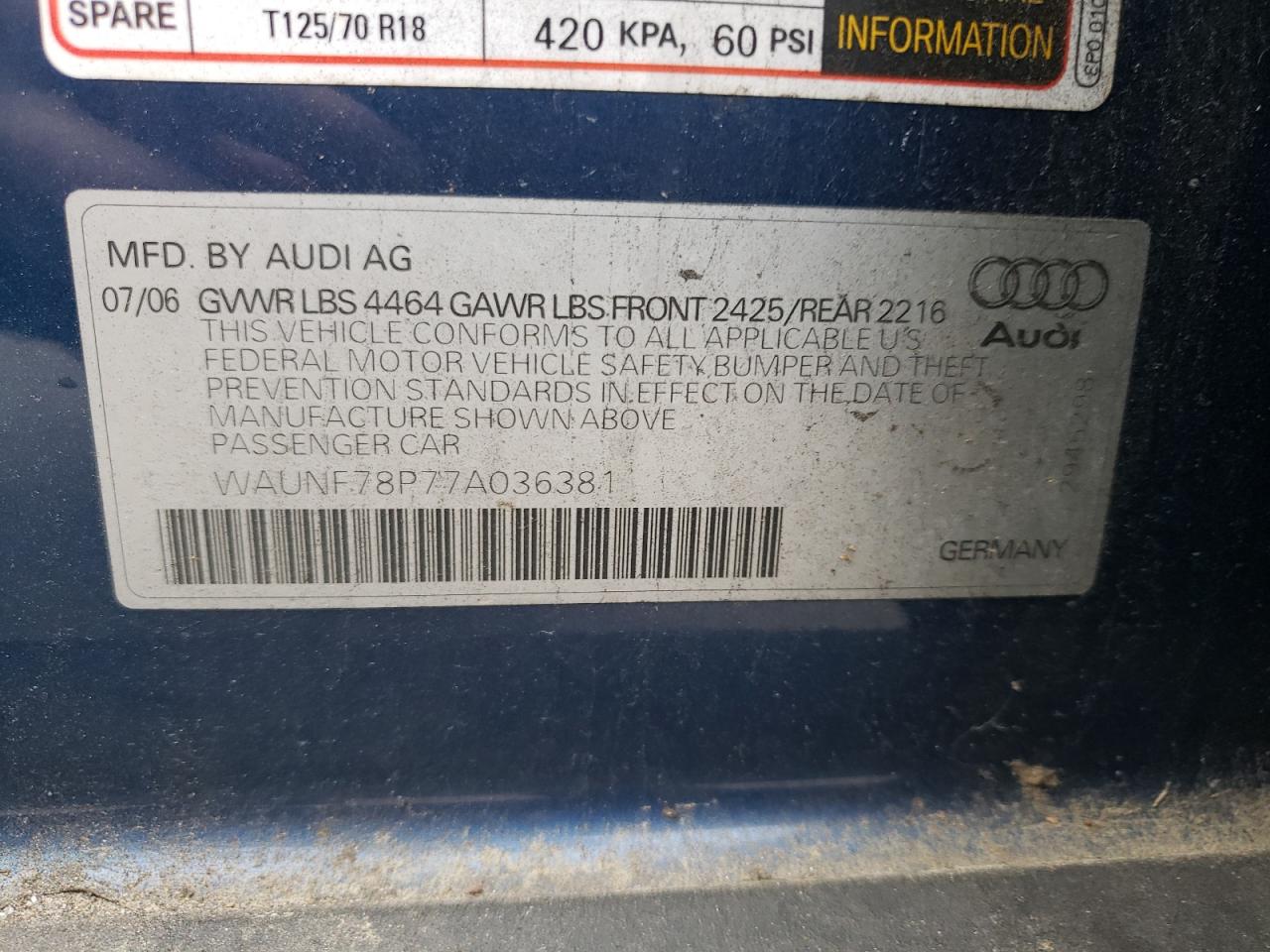 2007 Audi A3 VIN WAUNF78P77A036381 Copart auction photo, front end damage thumbnail 12
