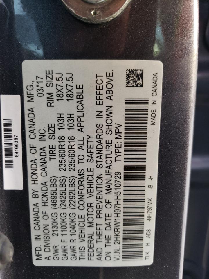 2017 Honda CR-V VIN 2HKRW1H97HH510729 Copart auction photo, front end / minor dent/scratches damage thumbnail 16