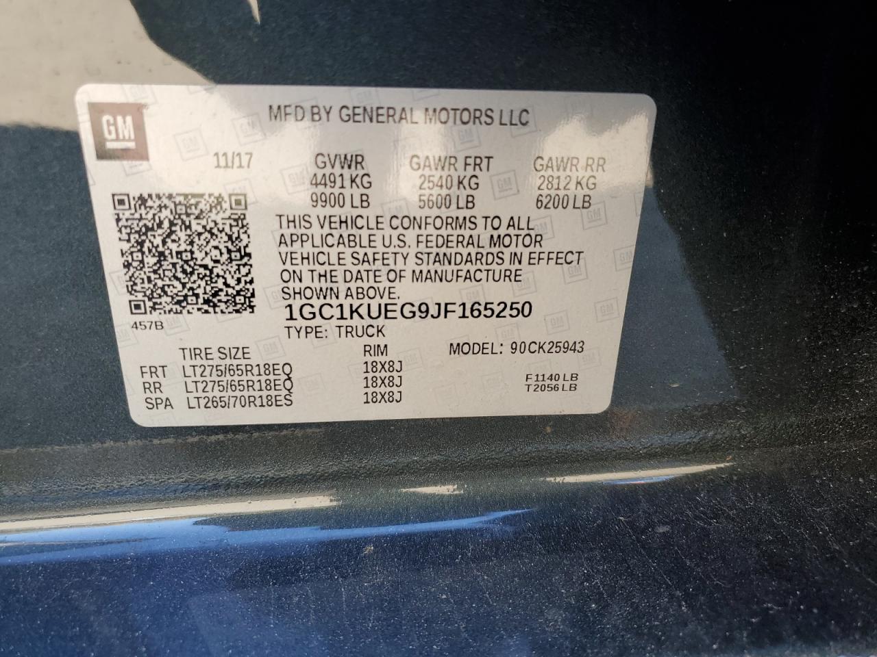2018 Chevrolet Silverado VIN 1GC1KUEG9JF165250 Copart auction photo, minor dent/scratches damage thumbnail 12