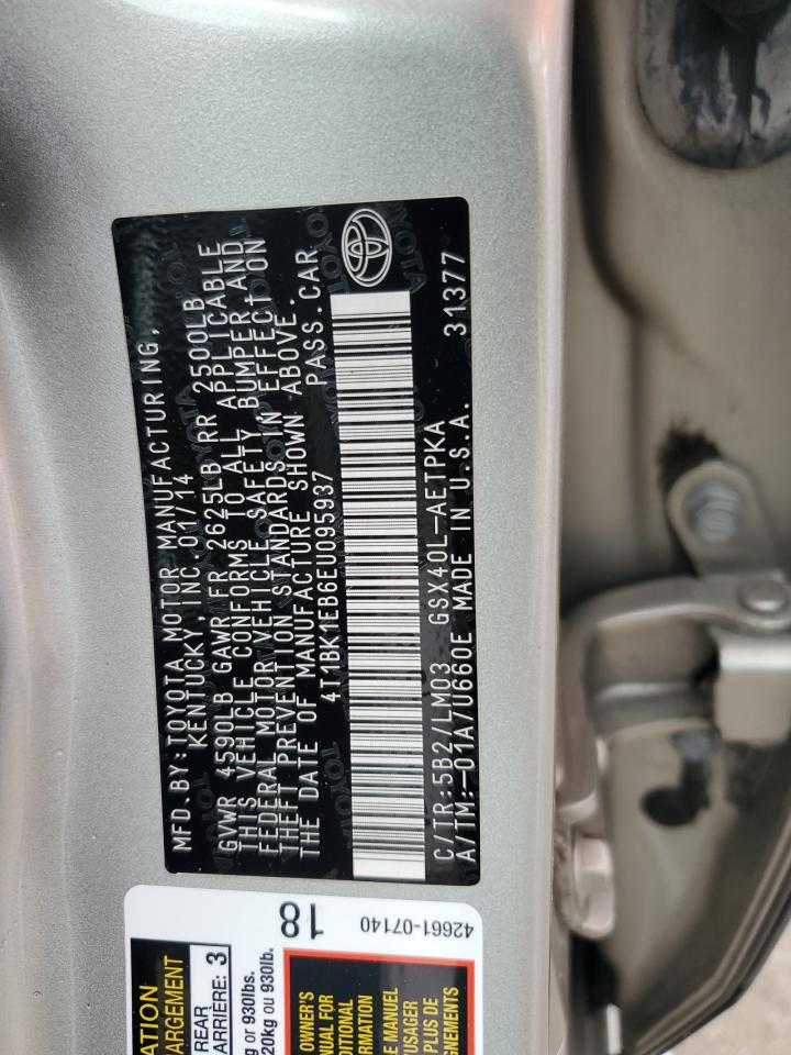 2014 Toyota Avalon VIN 4T1BK1EB6EU095937 Copart auction photo, water/flood damage thumbnail 13