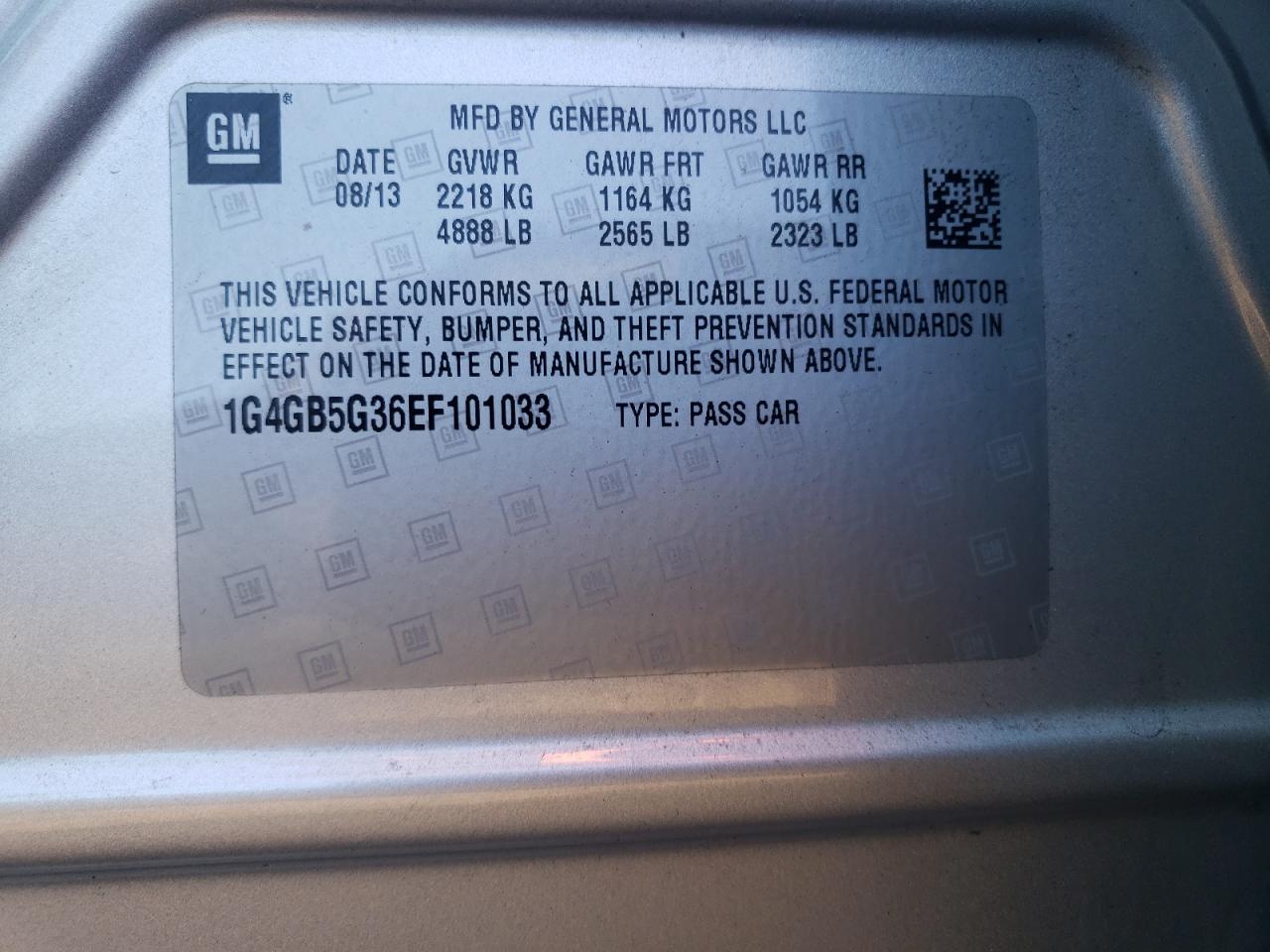 2014 Buick LaCrosse VIN 1G4GB5G36EF101033 Copart auction photo, all over damage thumbnail 12