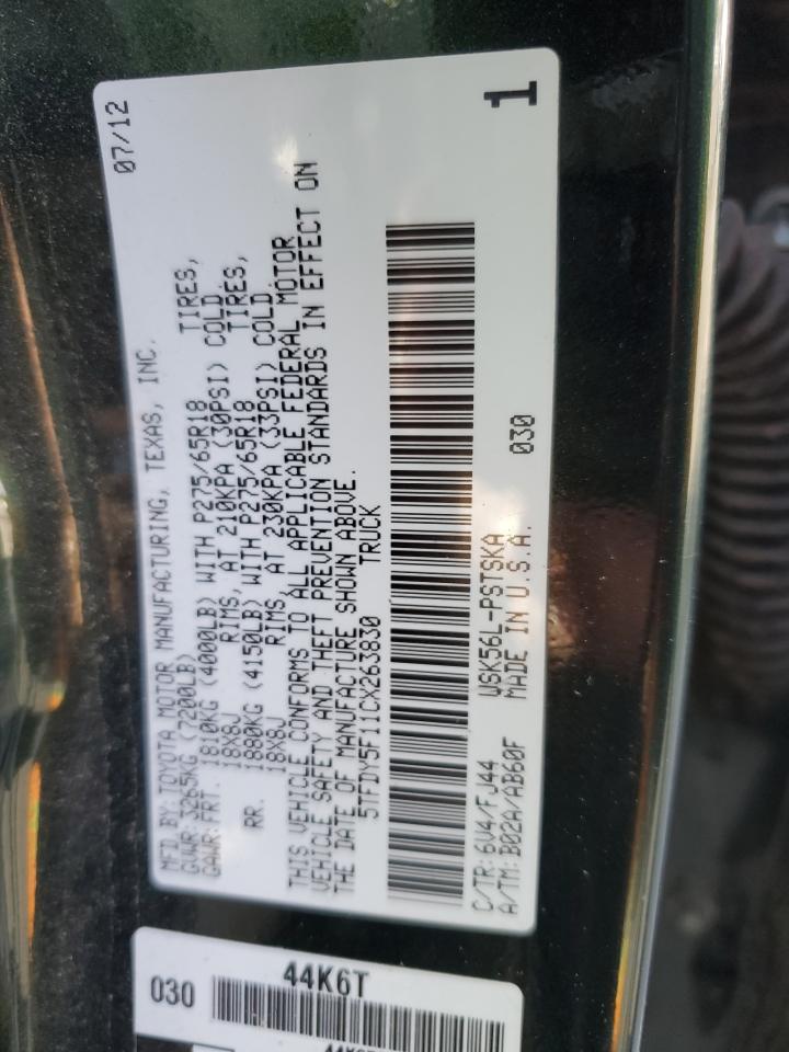 2012 Toyota Tundra VIN 5TFDY5F11CX263830 Copart auction photo, front end / undercarriage damage thumbnail 14