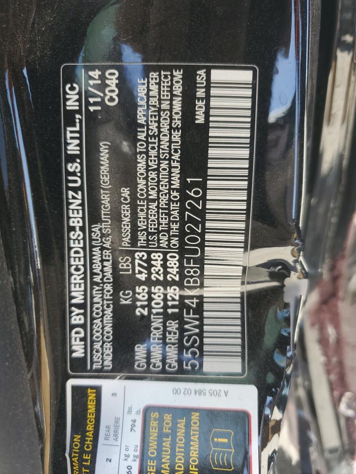 2015 Mercedes-Benz C-klasse VIN 55SWF4KB8FU027261 Copart auction photo, side / undercarriage damage thumbnail 13