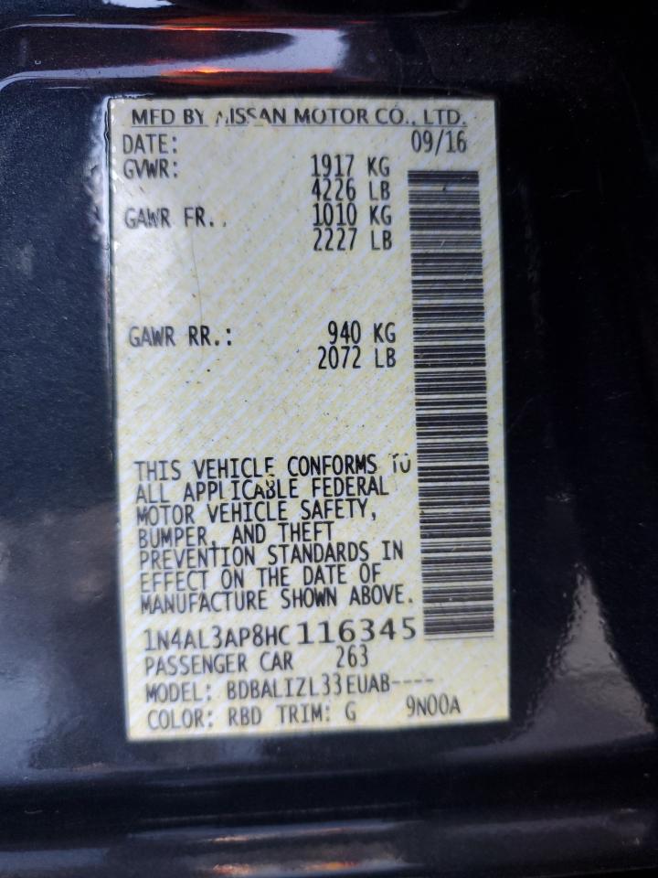 2017 Nissan Altima VIN 1N4AL3AP8HC116345 Copart auction photo, front end damage thumbnail 14