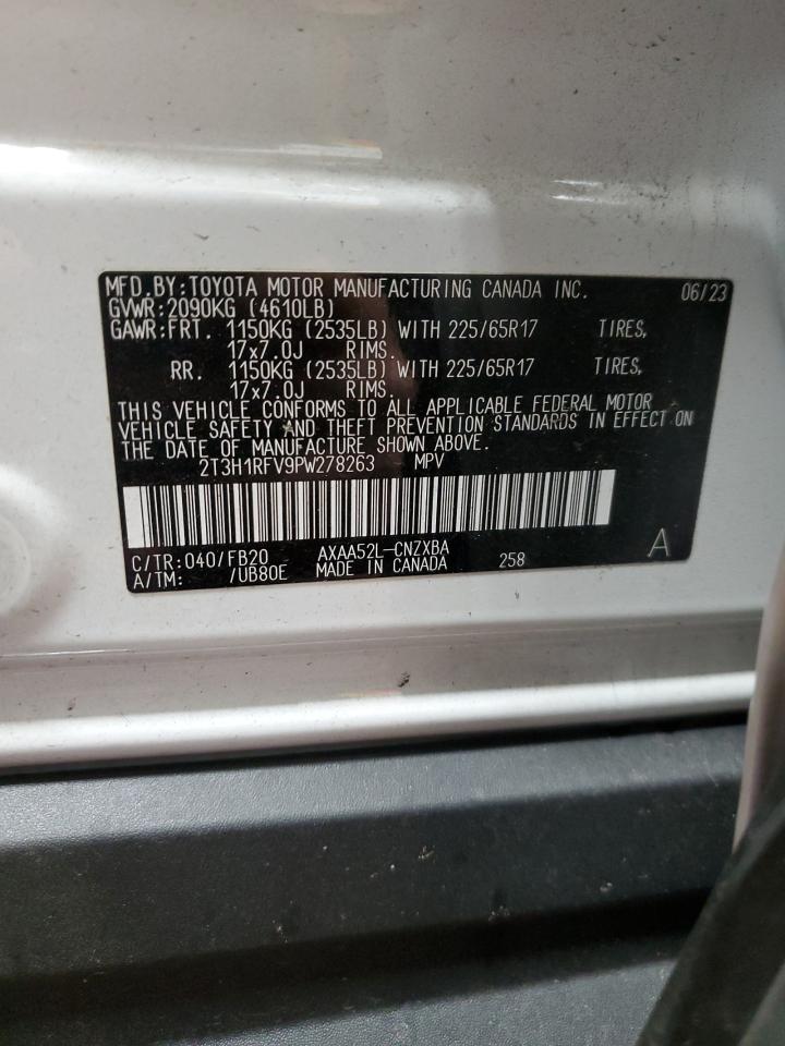 2023 Toyota RAV 4 VIN 2T3H1RFV9PW278263 Copart auction photo, front end / mechanical damage thumbnail 14