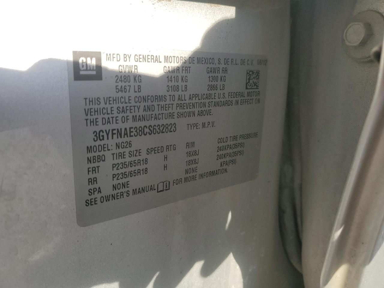 2012 Cadillac SRX VIN 3GYFNAE38CS632823 Copart auction photo, all over damage thumbnail 13
