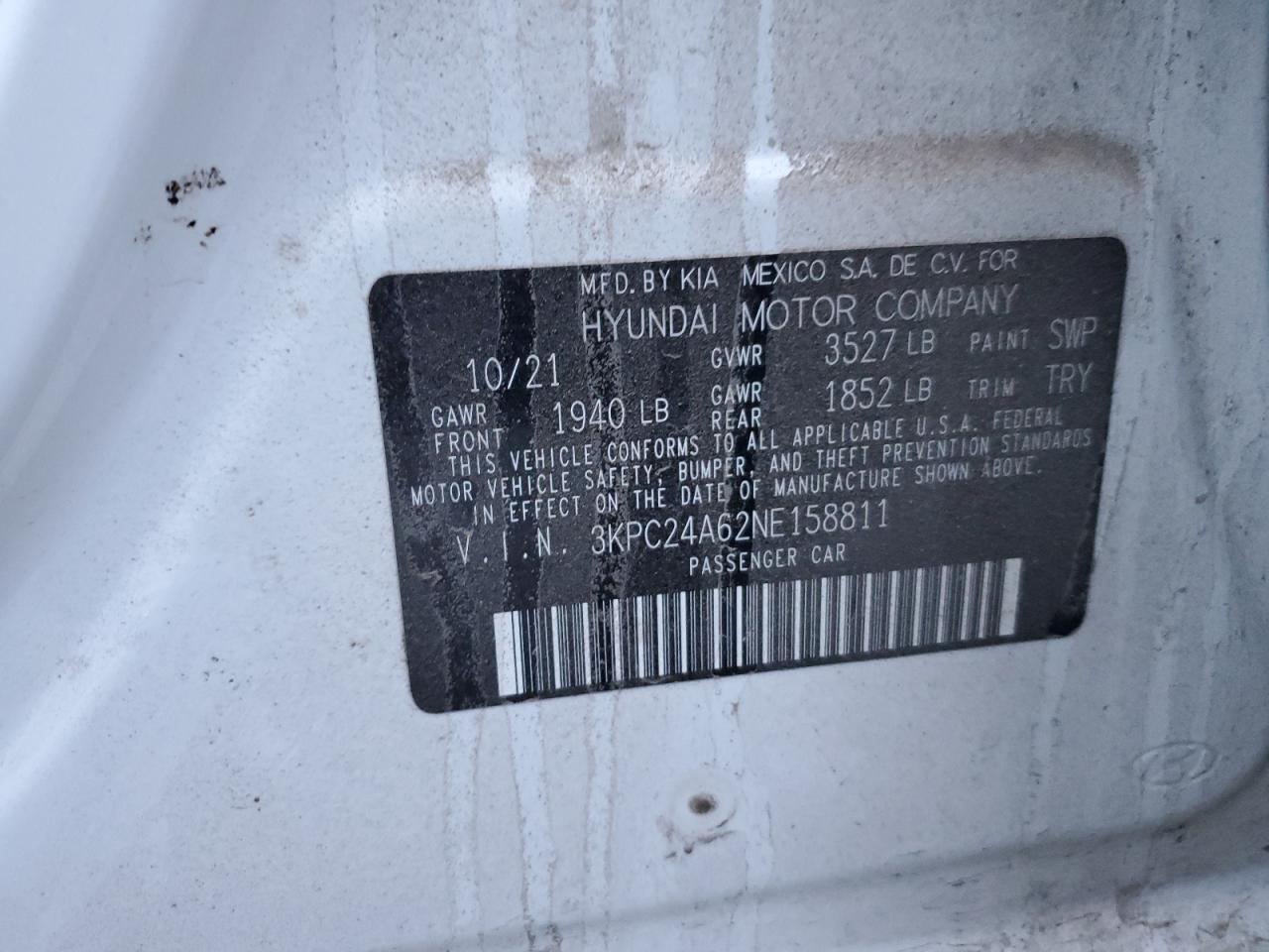 2022 Hyundai Accent VIN 3KPC24A62NE158811 Copart auction photo, undercarriage / mechanical damage thumbnail 13