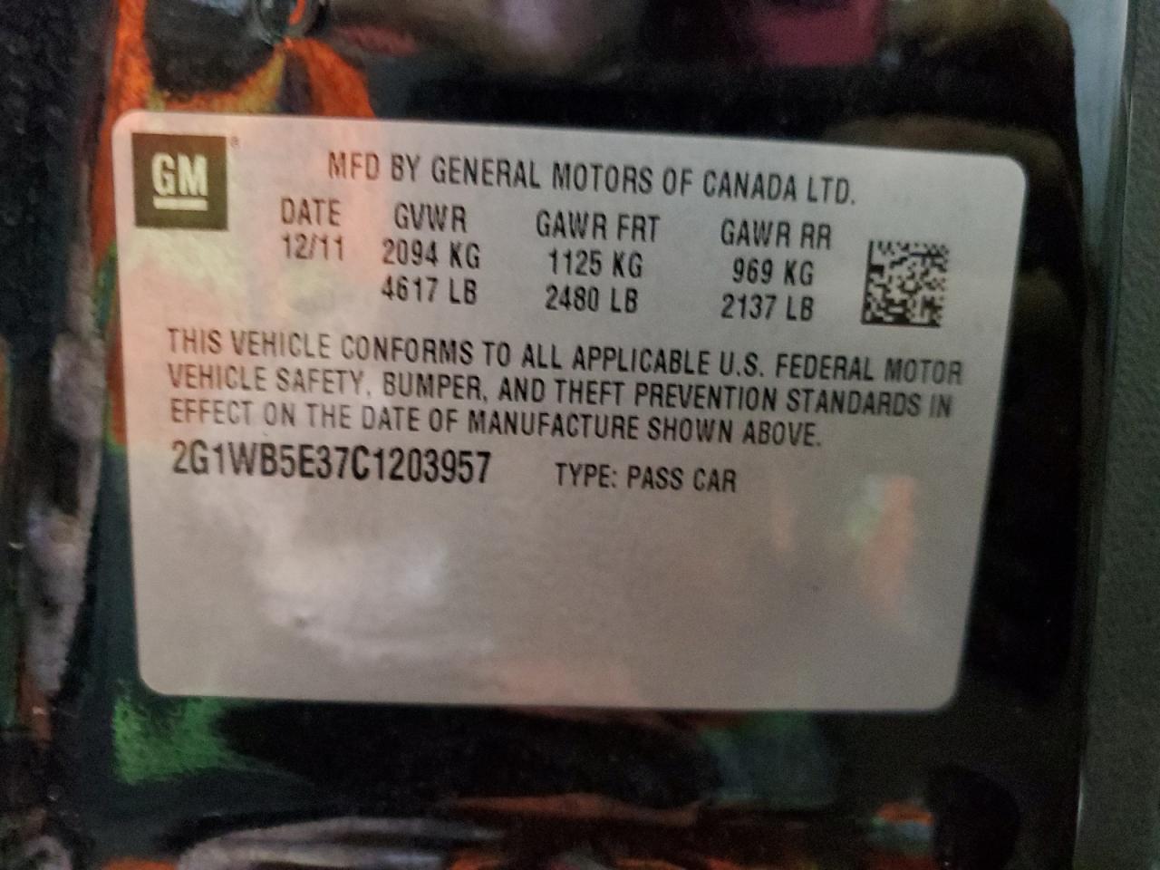 2012 Chevrolet Impala VIN 2G1WB5E37C1203957 Copart auction photo, all over damage thumbnail 15