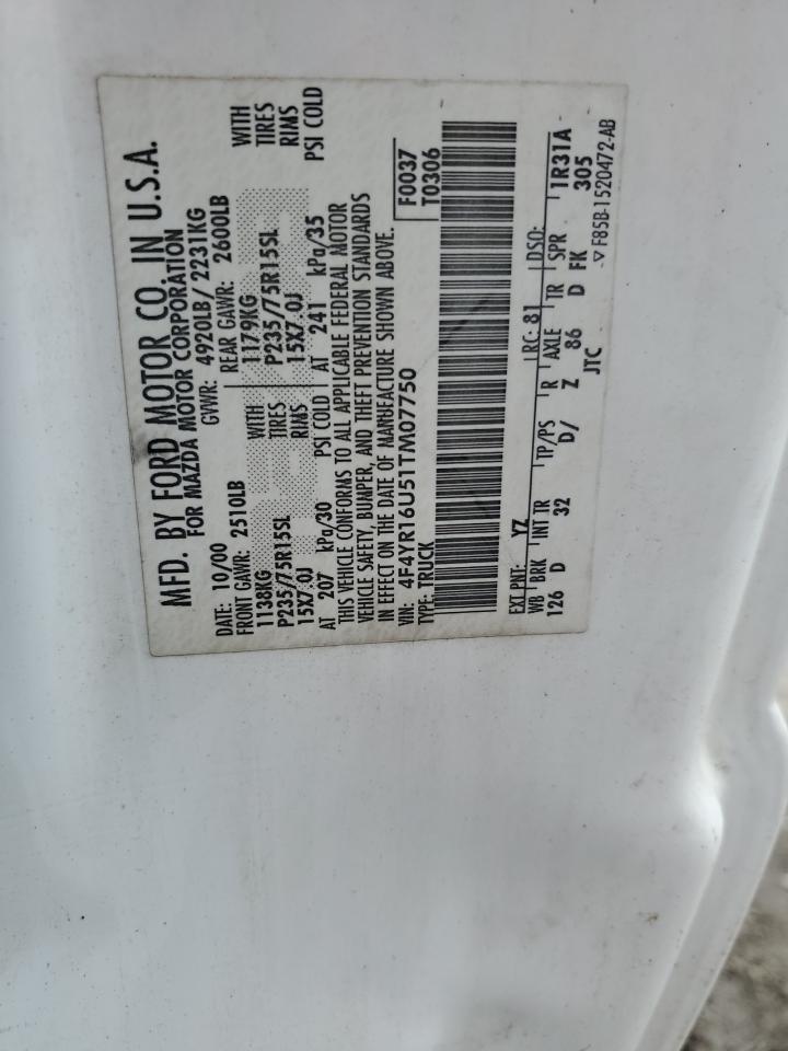 2001 Mazda B-series VIN 4F4YR16U51TM07750 Copart auction photo, front end / rear end damage thumbnail 12