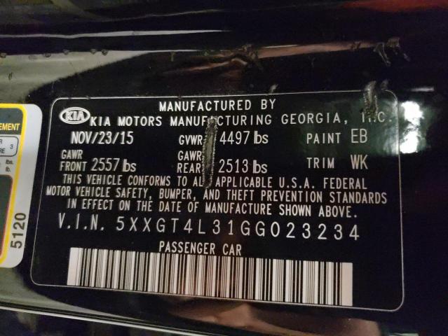 2016 KIA Optima VIN 5XXGT4L31GG023234 Copart auction photo, front end / side damage thumbnail 12