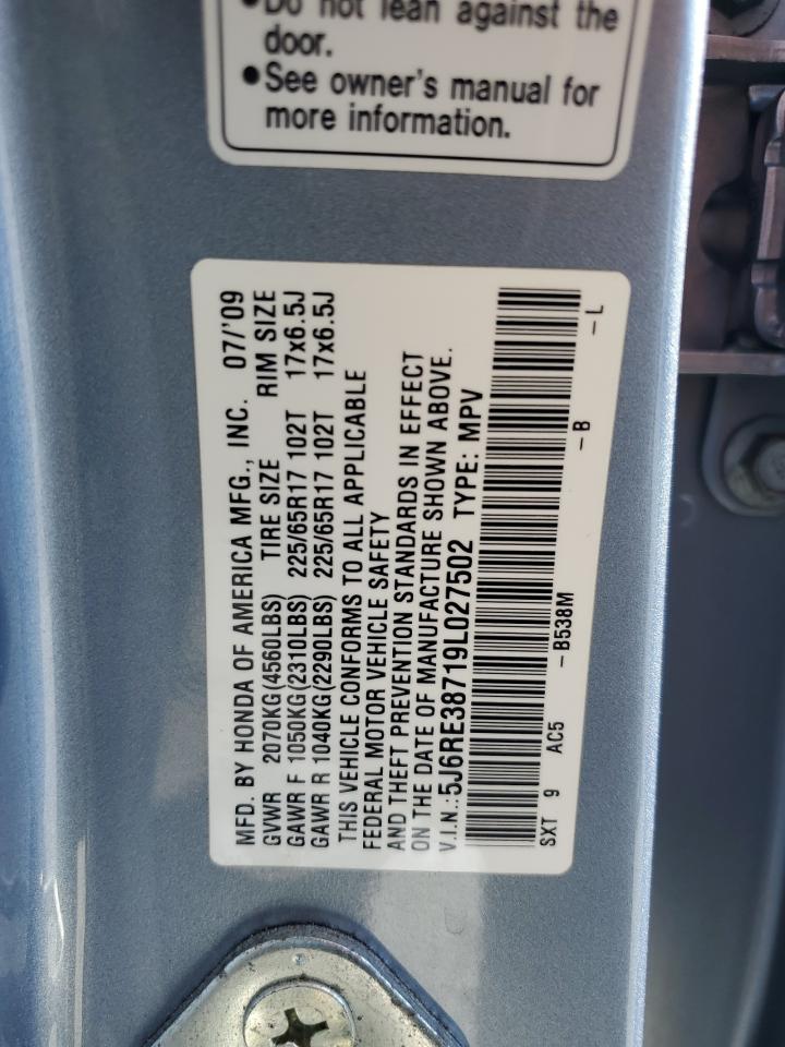 2009 Honda CR-V VIN 5J6RE38719L027502 Copart auction photo, front end damage thumbnail 13