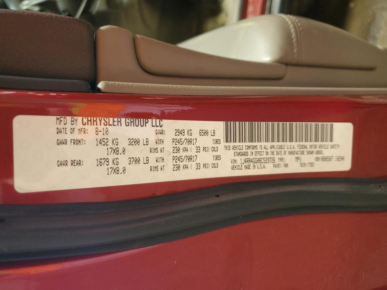 2011 Jeep Grand Cherokee VIN 1J4RR4GG0BC529726 Copart auction photo, side damage thumbnail 13