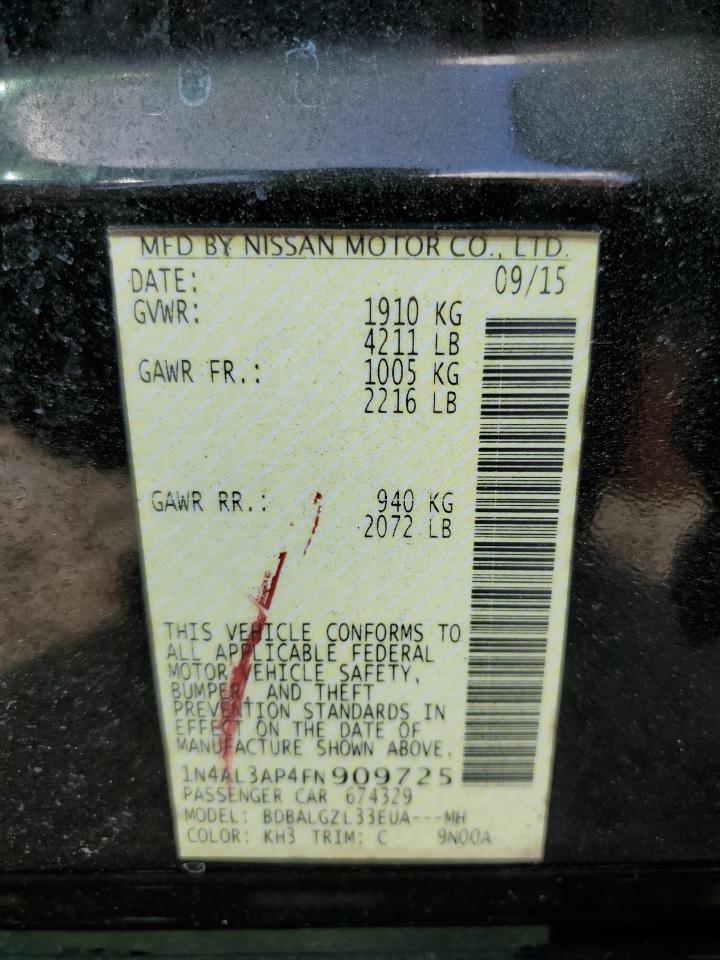 2015 Nissan Altima VIN 1N4AL3AP4FN909725 Copart auction photo, side / front end damage thumbnail 12