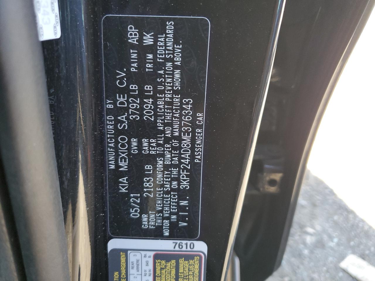 2021 KIA Forte VIN 3KPF24AD8ME376343 Copart auction photo, vandalism / minor dent/scratches damage thumbnail 12