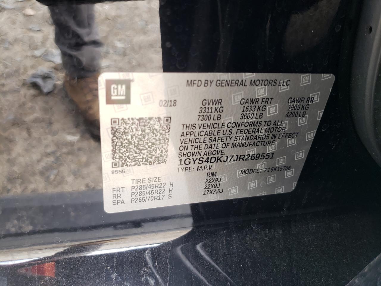 2018 Cadillac Escalade VIN 1GYS4DKJ7JR269551 Copart auction photo, front end damage thumbnail 16