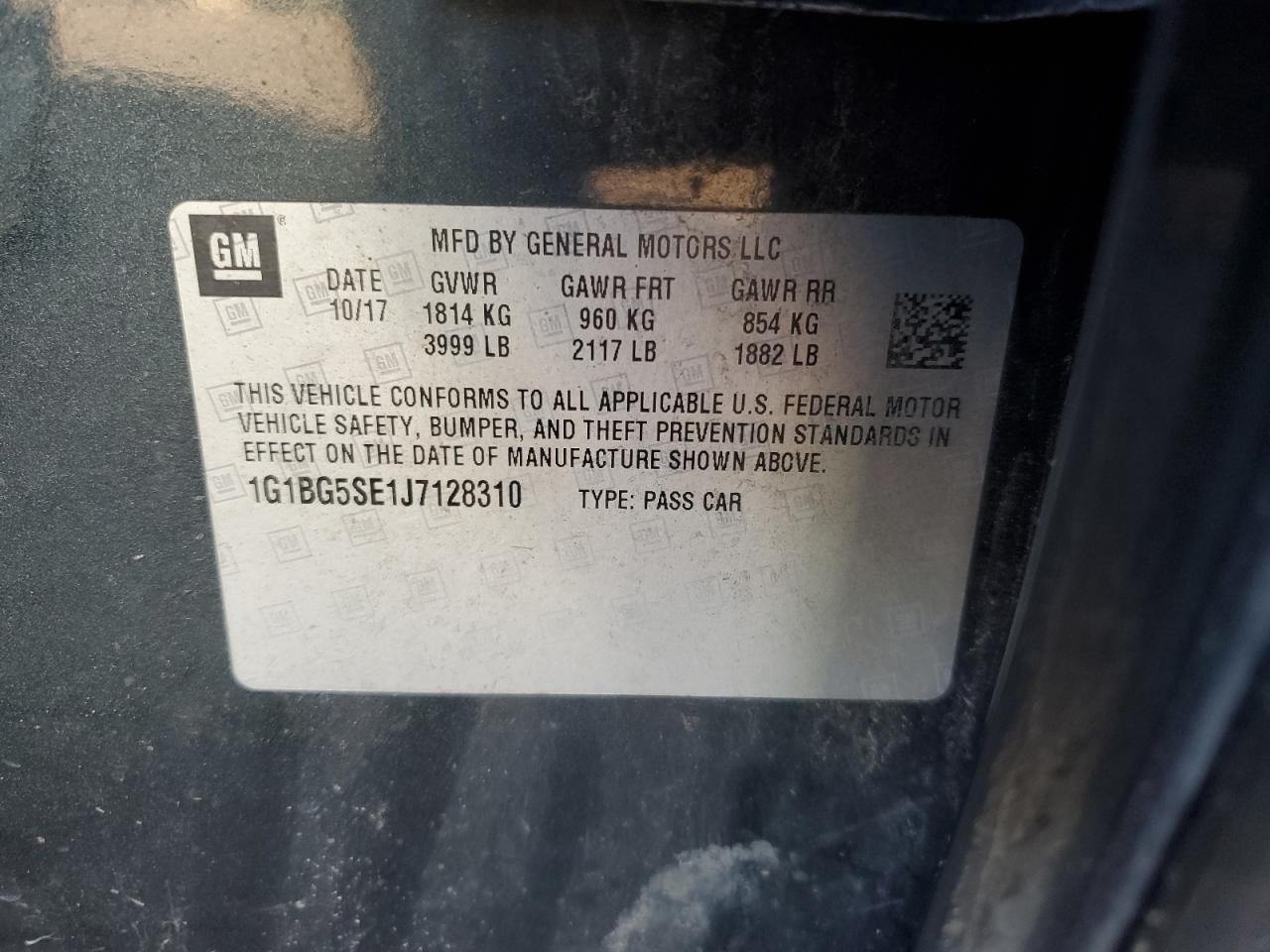 2018 Chevrolet Cruze VIN 1G1BG5SE1J7128310 Copart auction photo, all over damage thumbnail 14