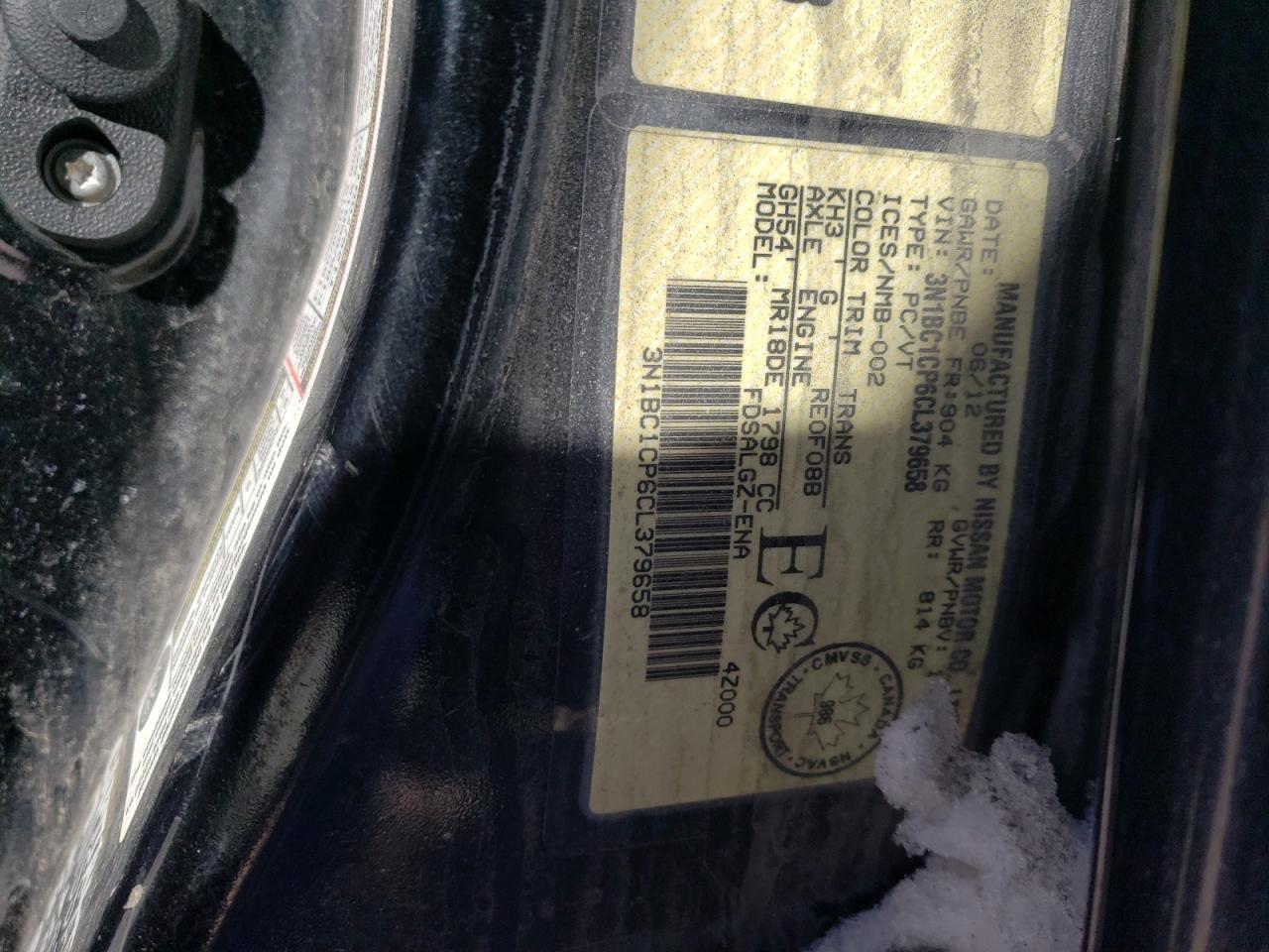 2012 Nissan Versa VIN 3N1BC1CP6CL379658 Copart auction photo, front end damage thumbnail 12