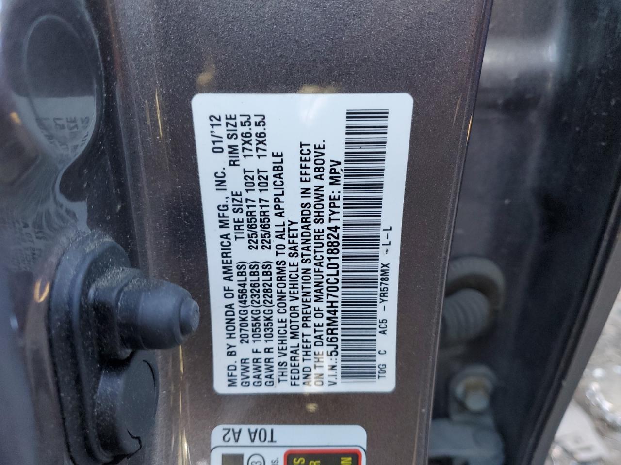 2012 Honda CR-V VIN 5J6RM4H70CL018824 Copart auction photo, front end damage thumbnail 13