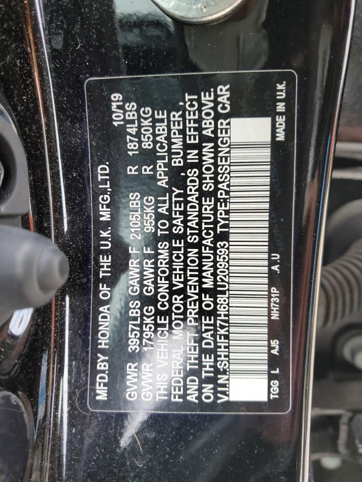 2020 Honda Civic VIN SHHFK7H68LU209593 Copart auction photo, front end / side damage thumbnail 15