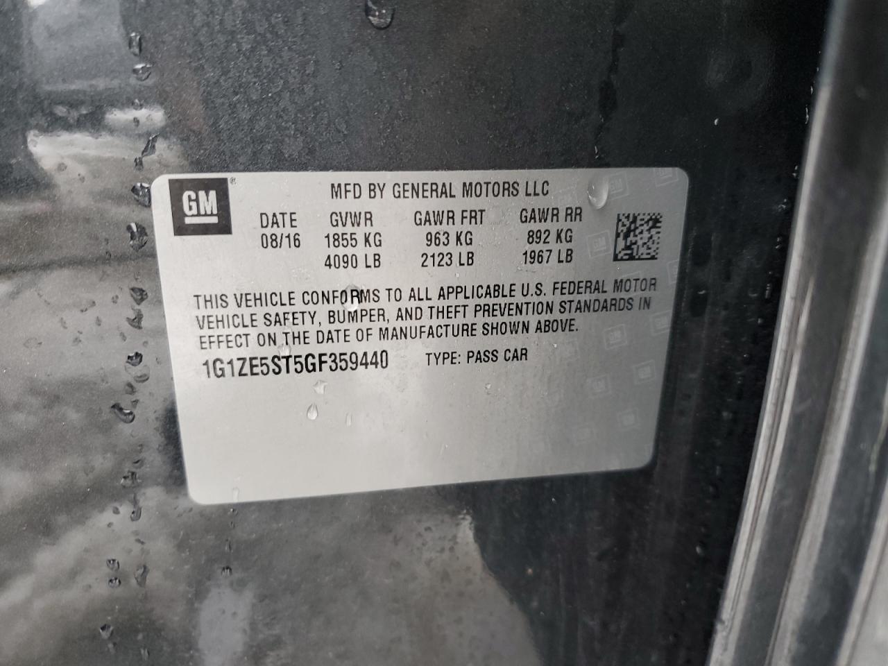2016 Chevrolet Malibu VIN 1G1ZE5ST5GF359440 Copart auction photo, front end damage thumbnail 12