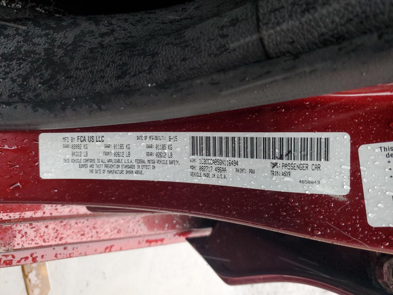 2016 Chrysler 200 VIN 1C3CCCAB5GN116494 Copart auction photo, front end damage thumbnail 13