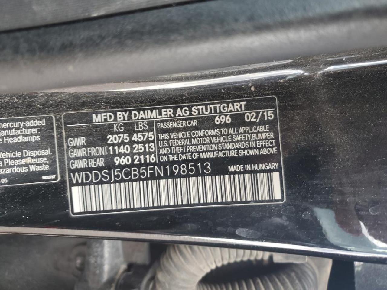 2015 Mercedes-Benz CLA-klasse VIN WDDSJ5CB5FN198513 Copart auction photo, rear end damage thumbnail 12