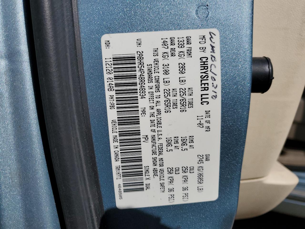 2008 Chrysler Town & Country VIN 2A8HR54P48R648934 Copart auction photo, burn - engine damage thumbnail 12