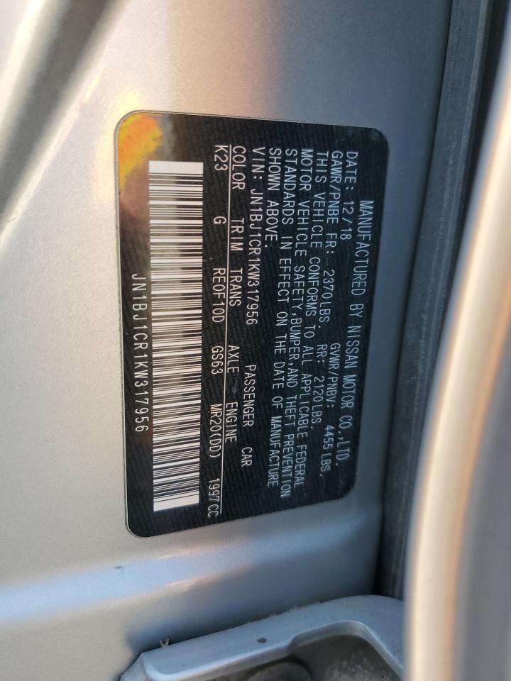 2019 Nissan Rogue VIN JN1BJ1CR1KW317956 Copart auction photo, rear end / minor dent/scratches damage thumbnail 13