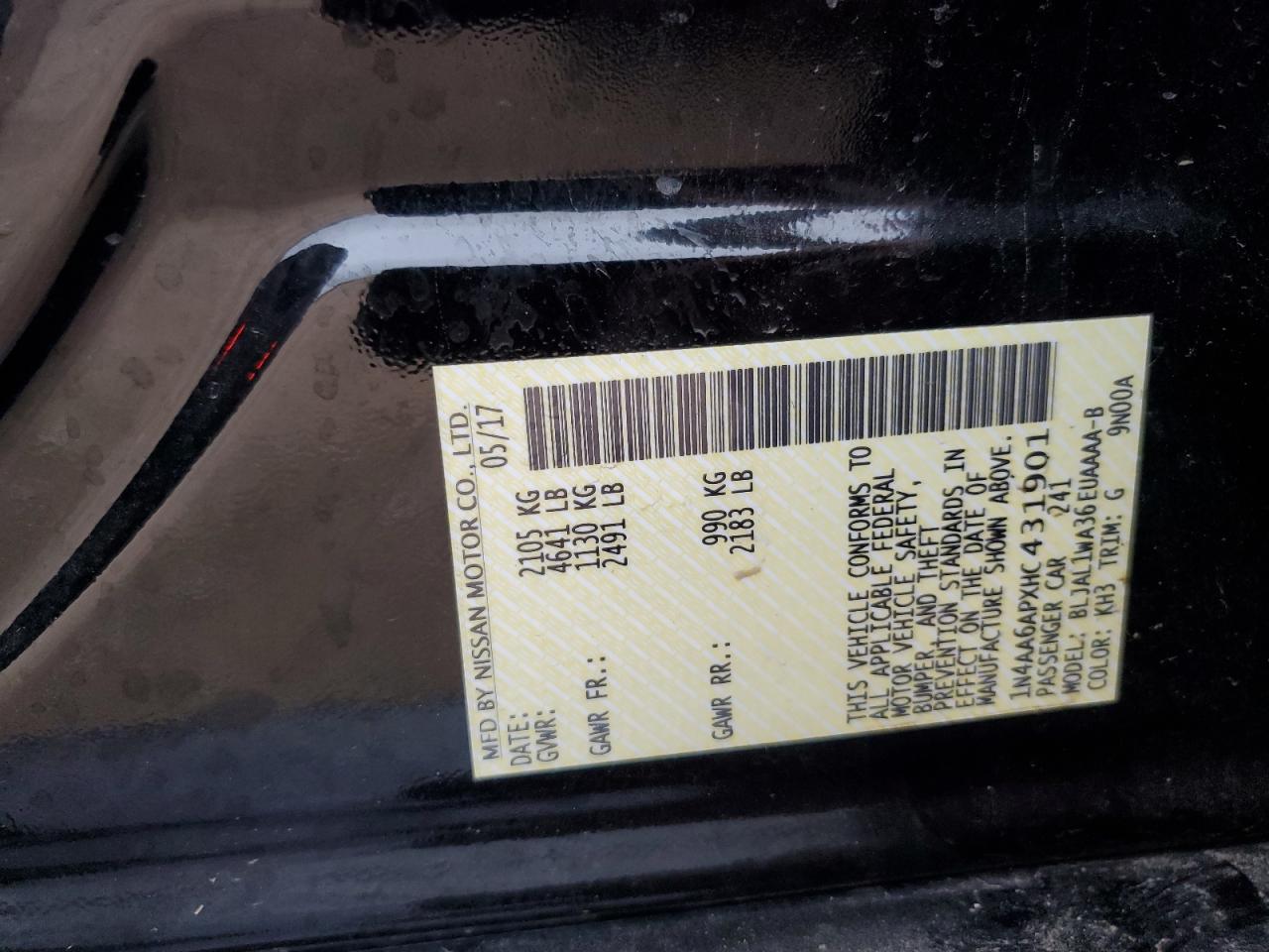 2017 Nissan Maxima VIN 1N4AA6APXHC431901 Copart auction photo, front end / minor dent/scratches damage thumbnail 12