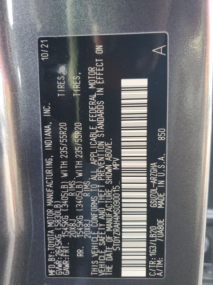 2021 Toyota Highlander VIN 5TDYZRAH4MS090015 Copart auction photo, front end damage thumbnail 16