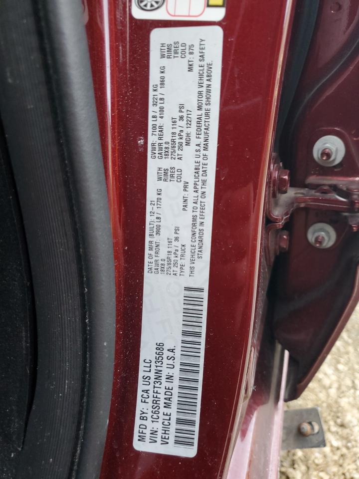 2022 RAM 1500 VIN 1C6SRFFT3NN135686 Copart auction photo, all over damage thumbnail 13