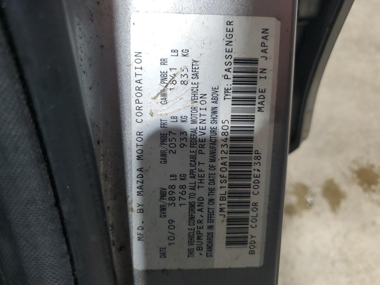 2010 Mazda 3 VIN JM1BL1SF0A1234805 Copart auction photo, side / rear end damage thumbnail 12