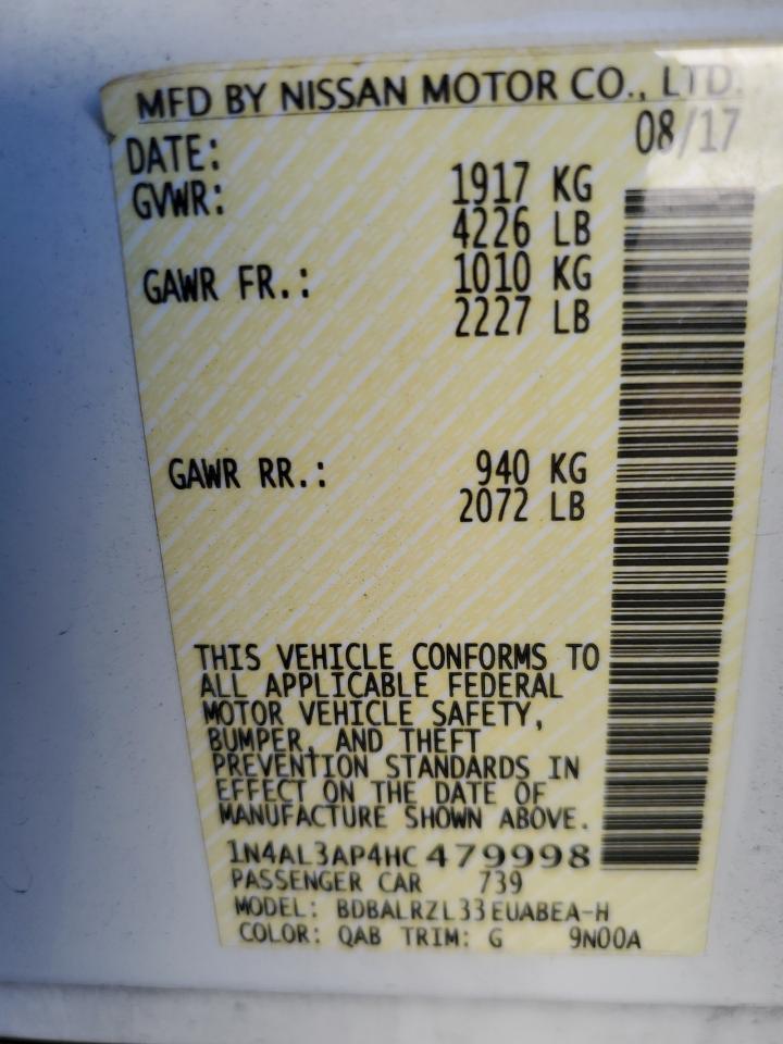 2017 Nissan Altima VIN 1N4AL3AP4HC479998 Copart auction photo, rear end damage thumbnail 12