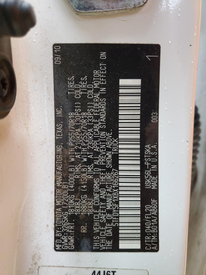 2011 Toyota Tundra VIN 5TFDY5F1XBX166267 Copart auction photo, front end / side damage thumbnail 12
