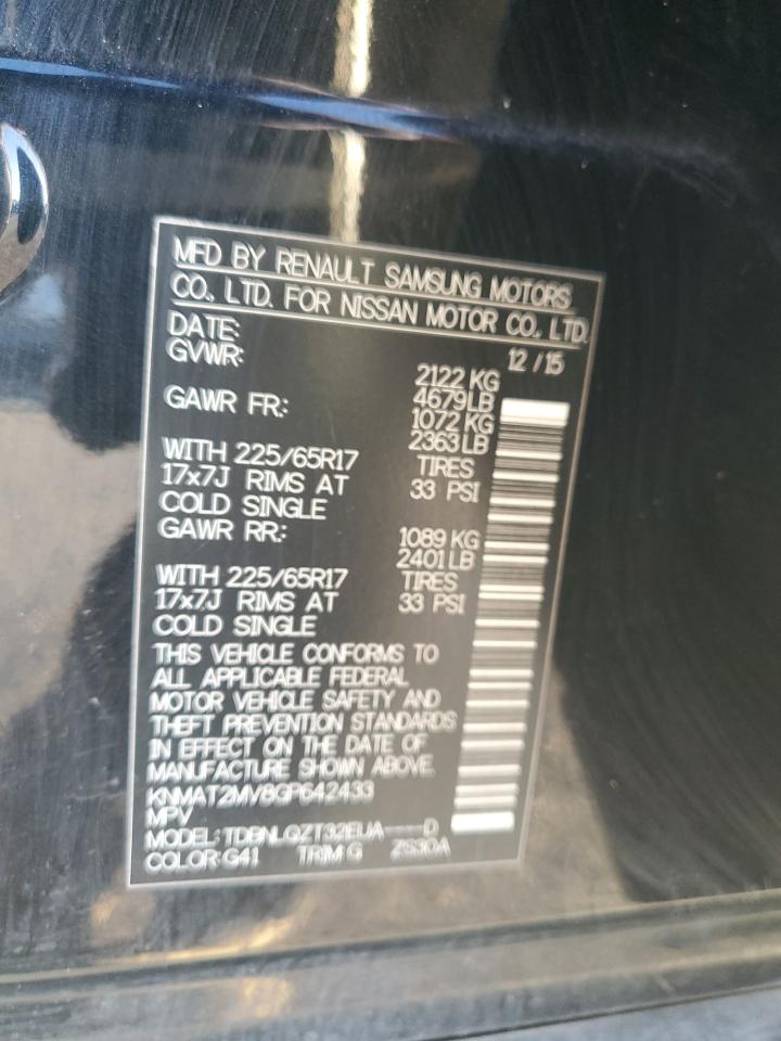 2016 Nissan Rogue VIN KNMAT2MV8GP642433 Copart auction photo, side / mechanical damage thumbnail 16