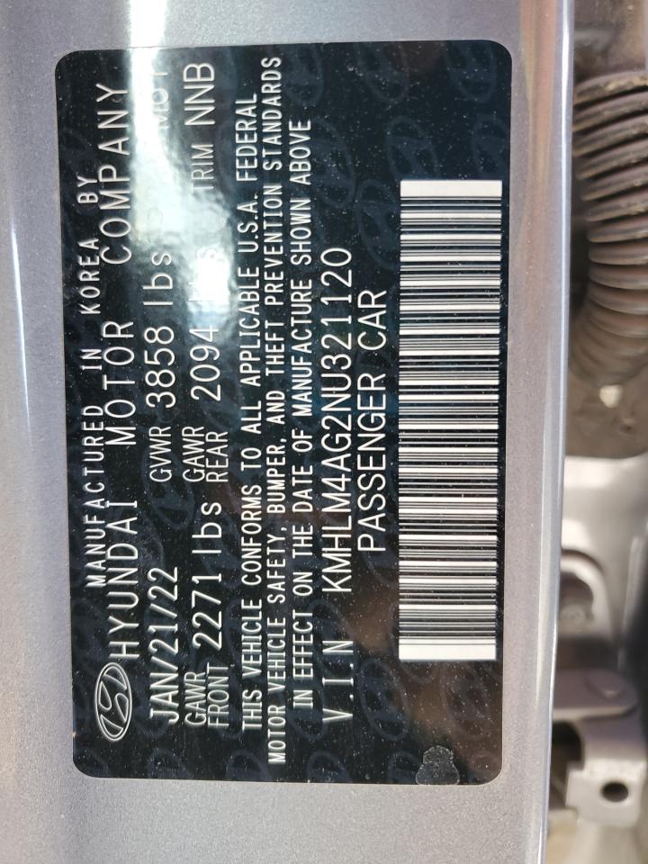 2022 Hyundai Elantra VIN KMHLM4AG2NU321120 Copart auction photo, vandalism damage thumbnail 12