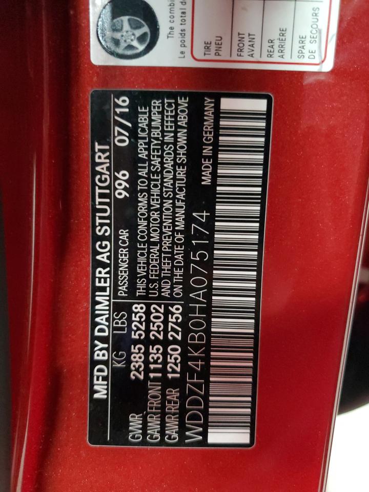2017 Mercedes-Benz E-klasse VIN WDDZF4KB0HA075174 Copart auction photo, front end / minor dent/scratches damage thumbnail 12