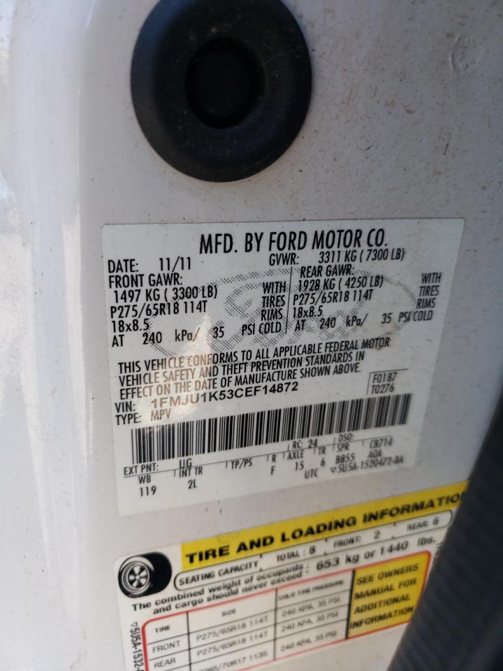 2012 Ford Expedition VIN 1FMJU1K53CEF14872 Copart auction photo, side damage thumbnail 13
