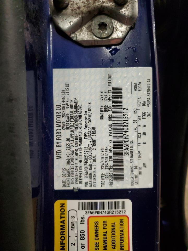 2016 Ford Fusion VIN 3FA6P0H74GR215212 Copart auction photo, front end damage thumbnail 13