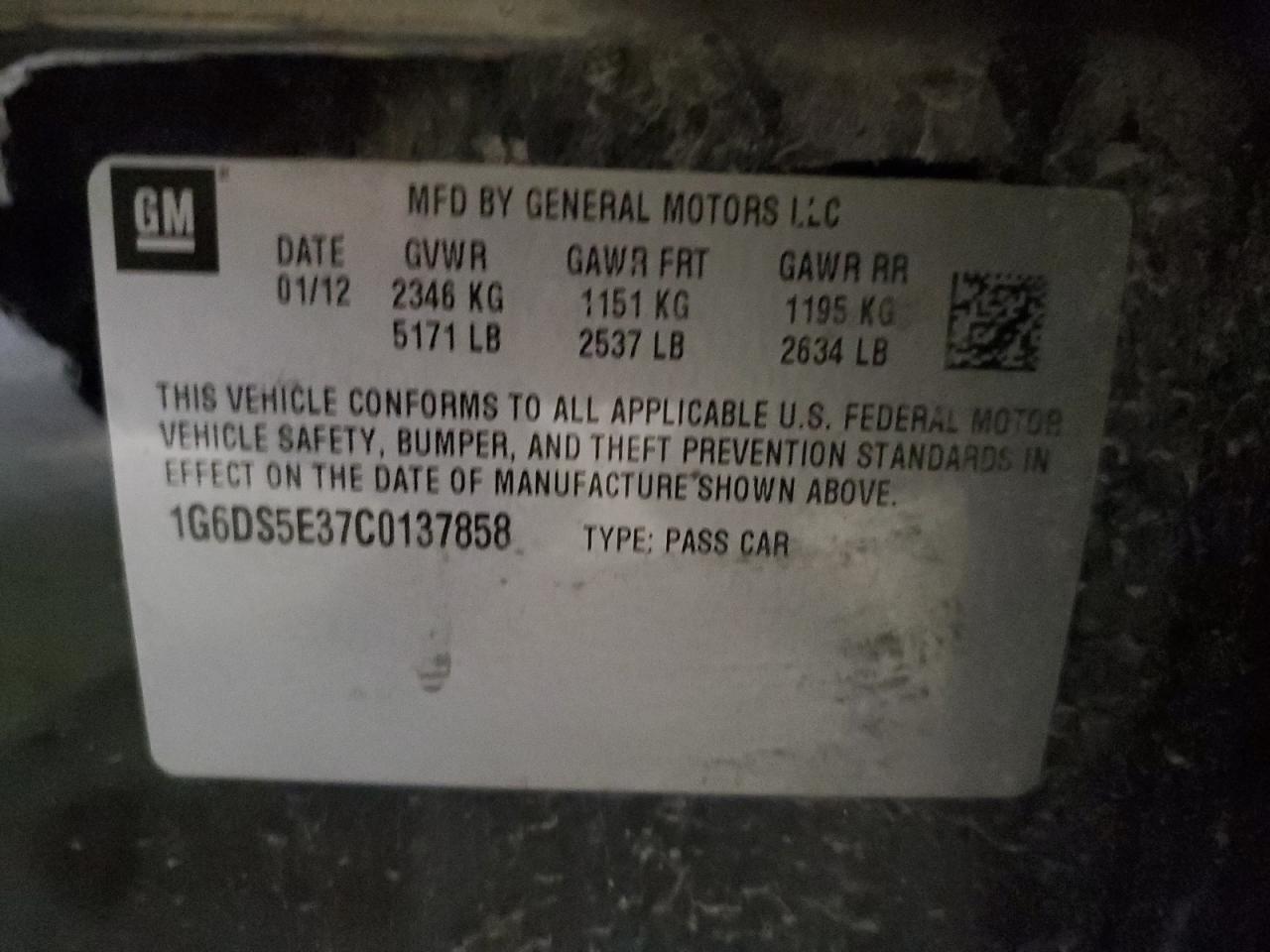 2012 Cadillac CTS VIN 1G6DS5E37C0137858 Copart auction photo, front end / minor dent/scratches damage thumbnail 12