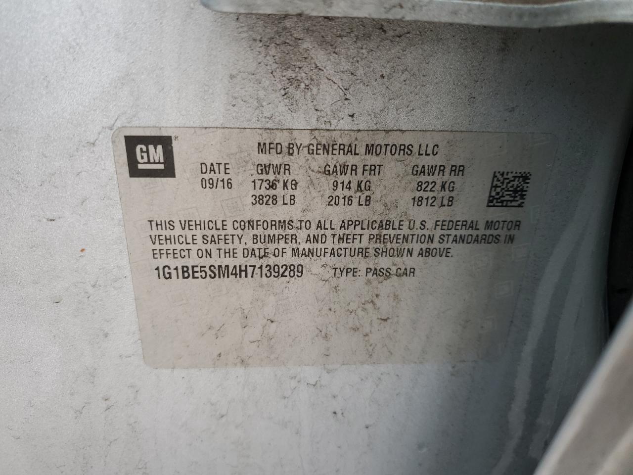 2017 Chevrolet Cruze VIN 1G1BE5SM4H7139289 Copart auction photo, front end / side damage thumbnail 14