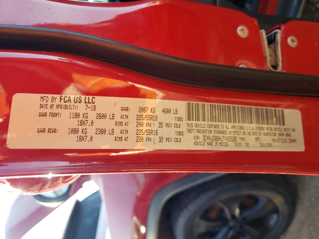 2018 Jeep Compass VIN 3C4NJDBB4JT492528 Copart auction photo, rear end damage thumbnail 12