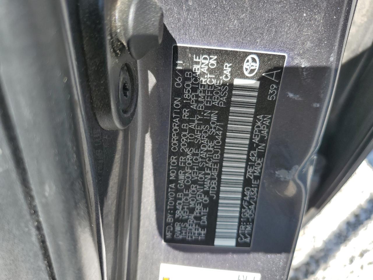 2011 Toyota Corolla VIN JTDBU4EE1BJ104471 Copart auction photo, front end / side damage thumbnail 13