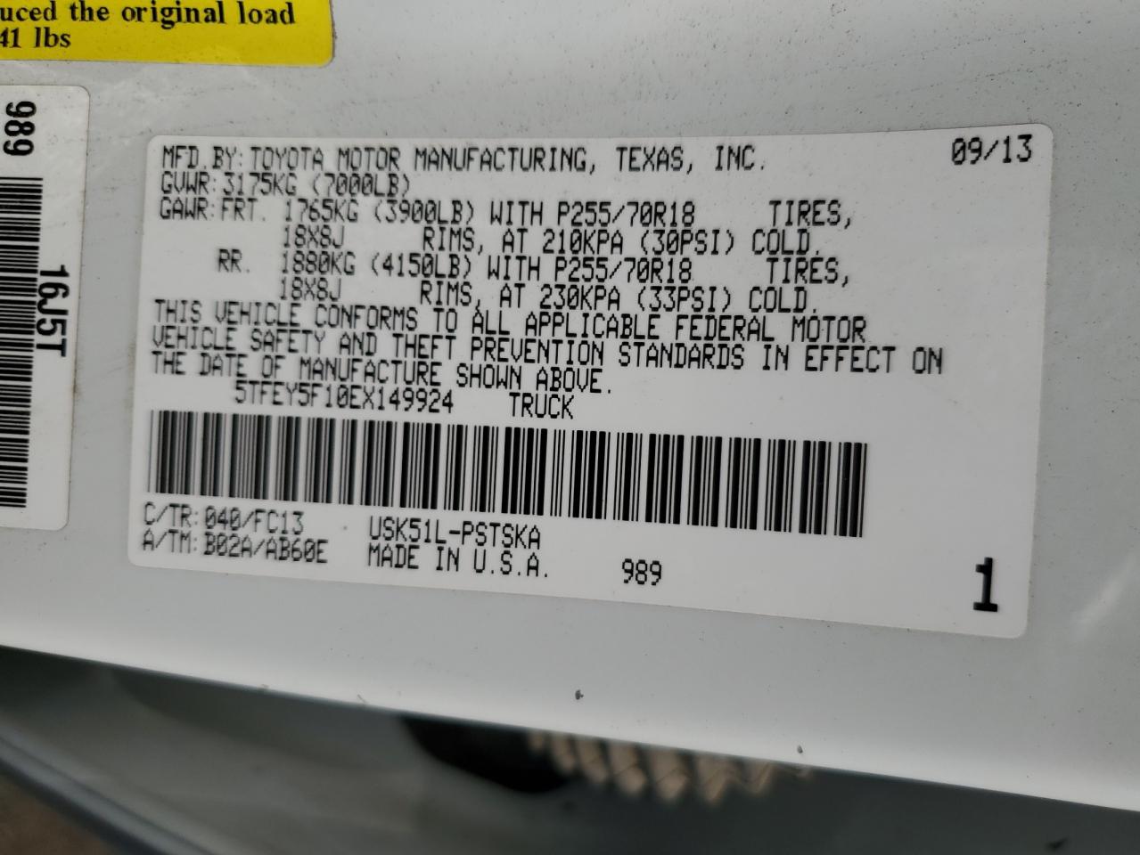 2014 Toyota Tundra VIN 5TFEY5F10EX149924 Copart auction photo, front end / undercarriage damage thumbnail 12
