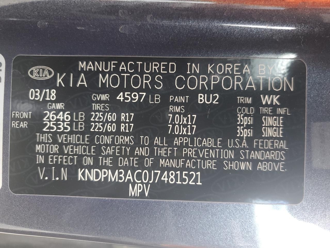 2018 KIA Sportage VIN KNDPM3AC0J7481521 Copart auction photo, front end damage thumbnail 13