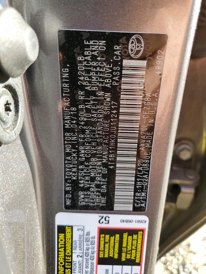 2018 Toyota Camry VIN 4T1B11HK0JU112417 Copart auction photo, side / front end damage thumbnail 12