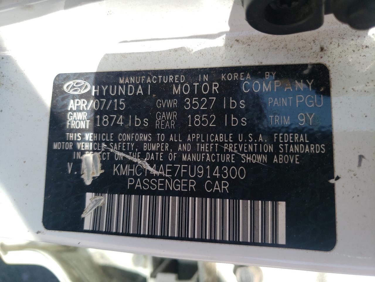 2015 Hyundai Accent VIN KMHCT4AE7FU914300 Copart auction photo, front end / frame damage damage thumbnail 13