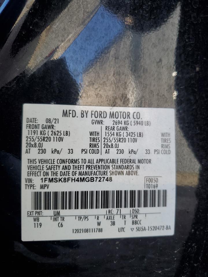 2021 Ford Explorer VIN 1FMSK8FH4MGB72748 Copart auction photo, side damage thumbnail 14