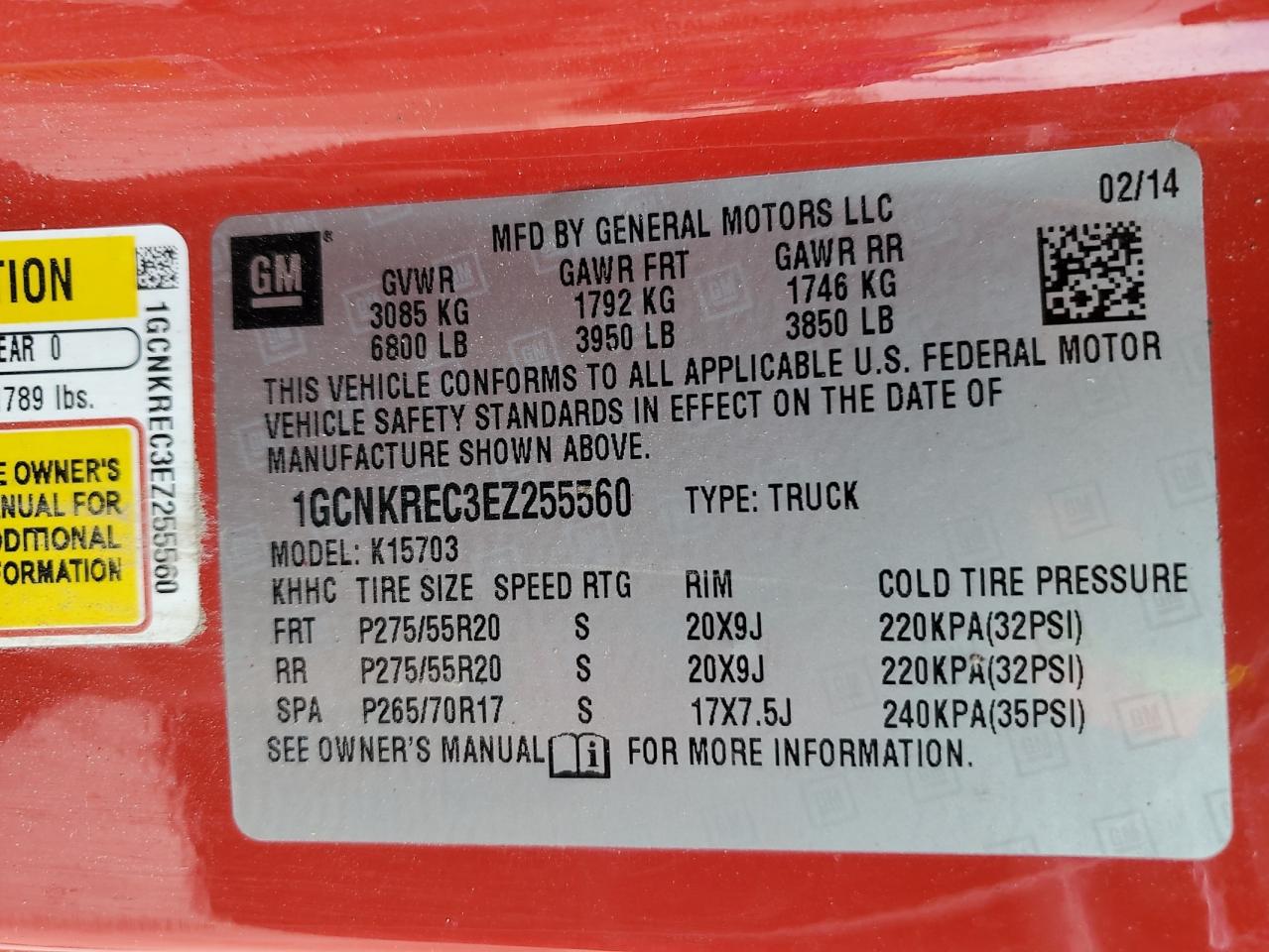 2014 Chevrolet Silverado VIN 1GCNKREC3EZ255560 Copart auction photo, rear end / mechanical damage thumbnail 14