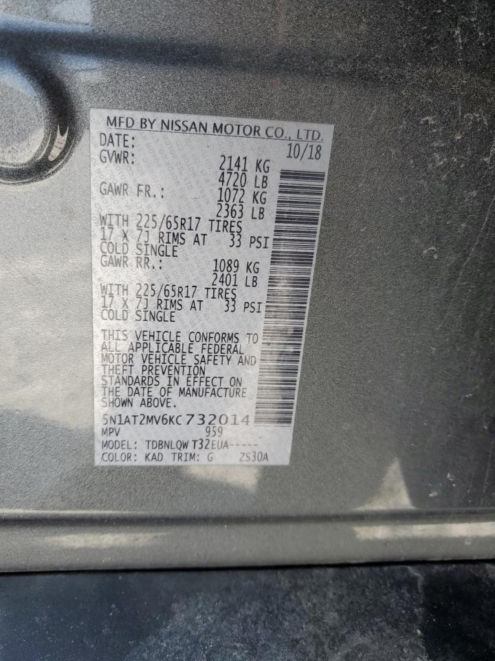 2019 Nissan Rogue VIN 5N1AT2MV6KC732014 Copart auction photo, front end damage thumbnail 14